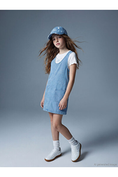 LC Waikiki Quality Pieces from Çelebi Store Stoned Jean Salopet Dress for Girls