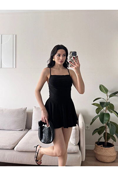 Zoom Butik Eteği Volan Şortlu Elbise - SİYAH