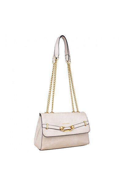 dukidasoturkiye Beige Crocodile Patterned Gold Chain Strap Piece Women's Shou...