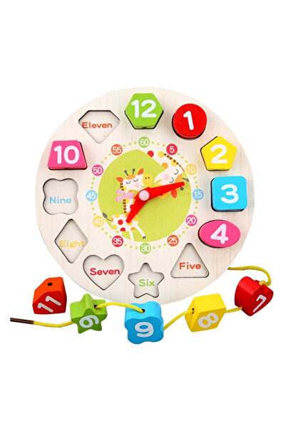 Toyska Wooden educational toy 2-in-1 Giraffe clock, 12 pieces, multicolor