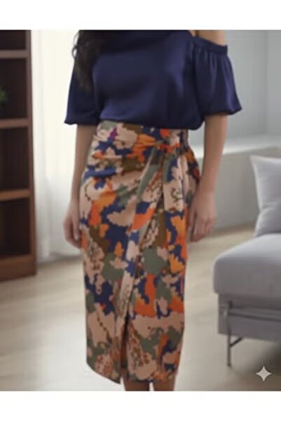 FULLJOY طقم أنيق قطعتين من بلوز ةساتان بتصميم جذاب مع تنورة مورد بتفاصيل مميز...