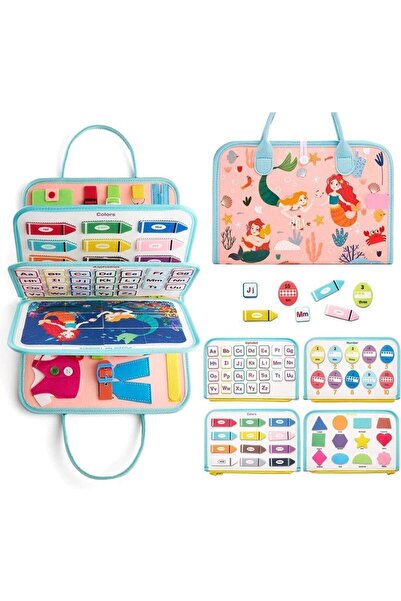 özgürce Renkli Deniz Kızı Temalı Montessori Keçe Eğitim Çantası ve Busy Board...