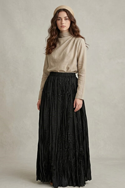 Şiir Vaduz Elastic Waist Crash Detailed Segmented Flared Long Skirt & Women's...