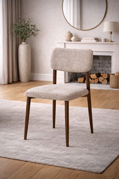N.zone A modern dining chair Puffer in luxurious fabric with natural wood leg...