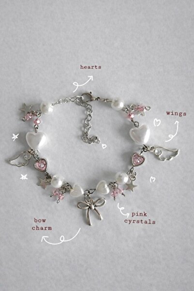 sleyshop Coquette Y2K Bow Pink Bead Bracelet