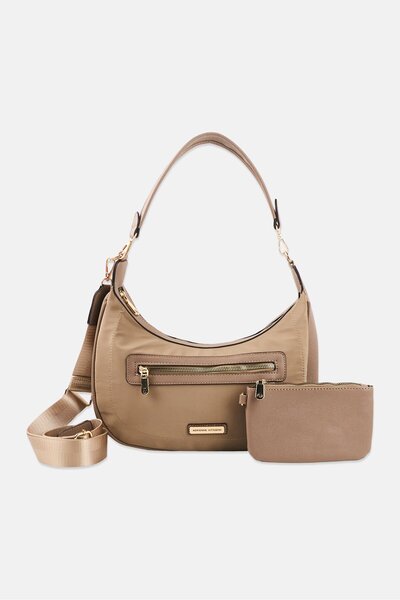 Adrienne Vittadini Women Hardware Logo Hobo Bag With Coin Purse, Taupe