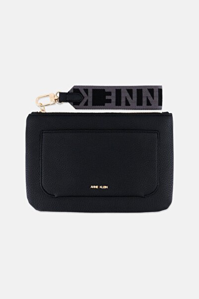 Anne Klein Women Brand Logo Leather Purse, Black