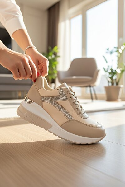 enoch حذاء رياضي نسائي مزين بتفاصيل حجرية وخطوط معدنية