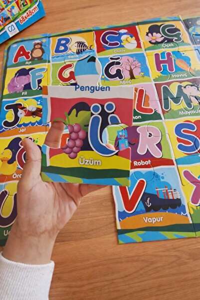 TOHA Alfabe Yer Puzzle 68x48 cm | Büyük ve Kalın Parçalı Eğitici Çocuk Yapboz...