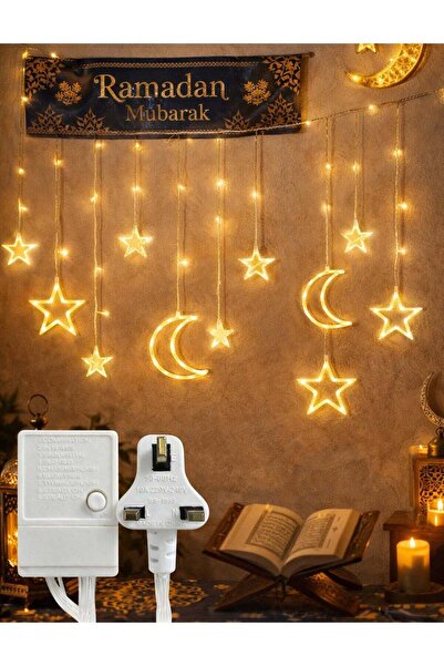 F.A.M.S Ramadan Curtain LED Lights – Moon & Star Warm White Fairy Lights
