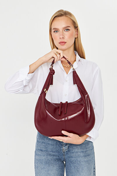 GIG Patent Leather Leather Knot Detailed Oval Form Leopard Lined Large Size (...