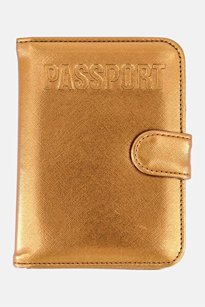 Miamica محفظة جواز سفر نسائية إغلاق بزر كبس ، لون ذهبي