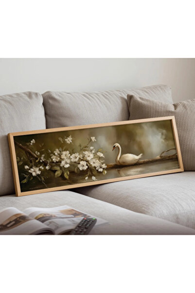 Tuba Decor Tek Parça Gerçek Ahşap Yatay Panorama Çerçeveli Tablo balet kuğu