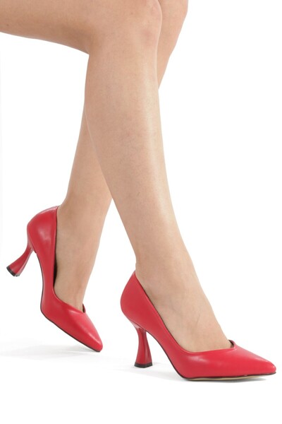 PAYZİN حذاء ستيليتو أحمر اللون بطول 7 سم، كعب على شكل كأس، فتحة على شكل حرف V...