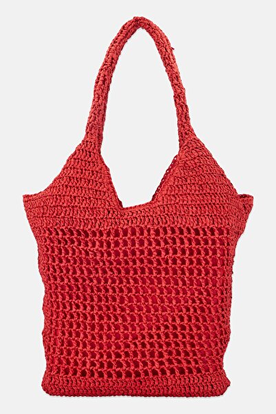 Esprit Women Textured Staw Tote Bag 40 H x 54 L x 12 W cm, Red