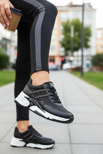 enoch Women's High-Sole Glittery Upper and Double Striped Detail Sports Shoes