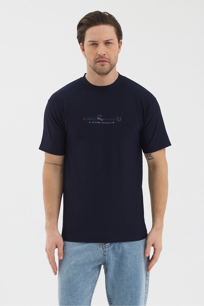 WERRONİ Men's Navy Blue Color Jacquard Fabric Self-Dyed Striped Printed Slim ...