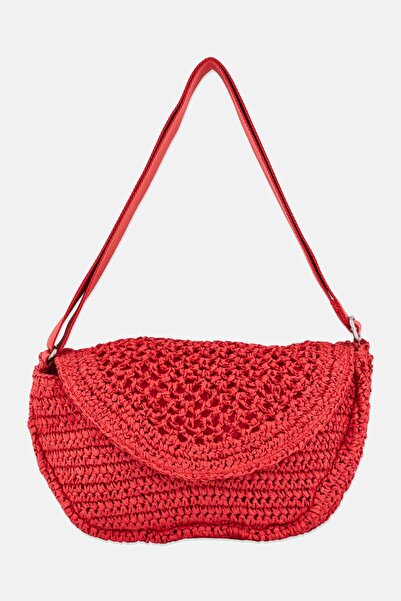 Esprit حقيبة عابرة للجسم نسائية من القش منسوج ، 36 × 11 × 20 سم، لون أحمر