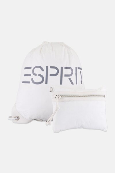 Esprit Men Brand Logo Drawstring Backpack Bags With Pouch, White
