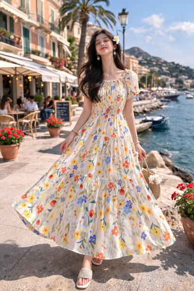 PriStyle Rochie Lunga de Vara, Material Lejer, Maneci Scurte, Rochie Casual E...