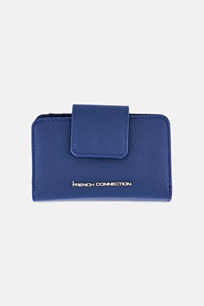 French Connection Women Brand Logo Millie Pebble Fold Zipper Wallet, Navy