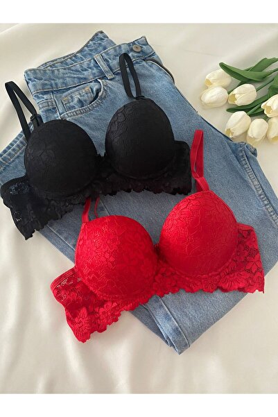 Gold Night Women's Lace Pack Supported Wired Push up Padded Soft Bra Double Pack