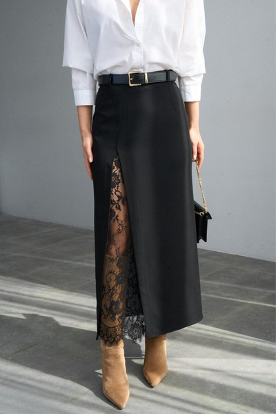 Banu Angay Φούστα Velora με δαντέλα και λεπτομέρειες σε μαύρο χρώμα