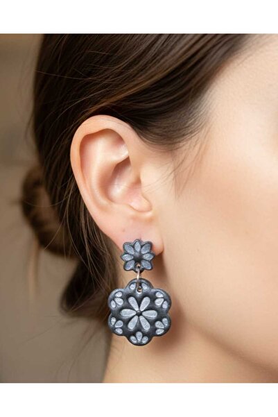 Nacreous Arts Modern Authentic - Handmade Polymer Clay Black Pearlescent Earr...