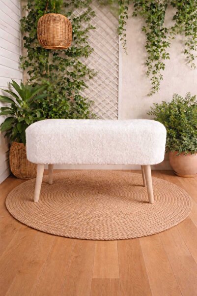 Yuems home Ahşap Ayaklı Teddy Kumaş Dikdörtgen Puf Bench