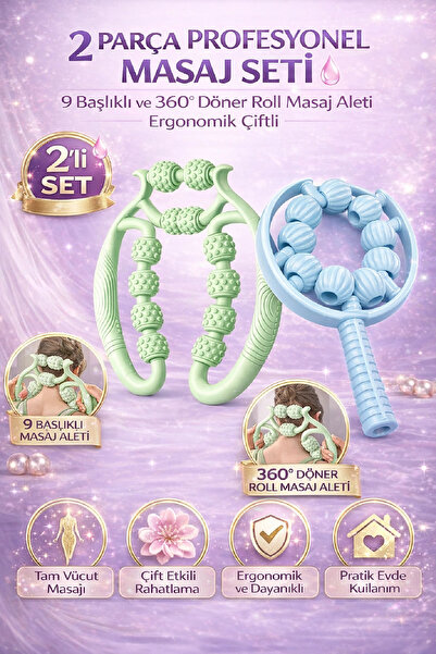 Berdina Home 2’li Profesyonel Masaj Seti 9 Başlıklı ve 360° Döner Roll Masaj ...