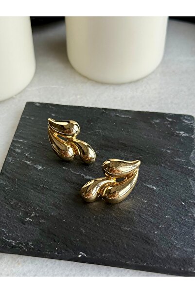 Merishe Jewerly Gold Üç Damla Bottega Çelik Çivi Küpe