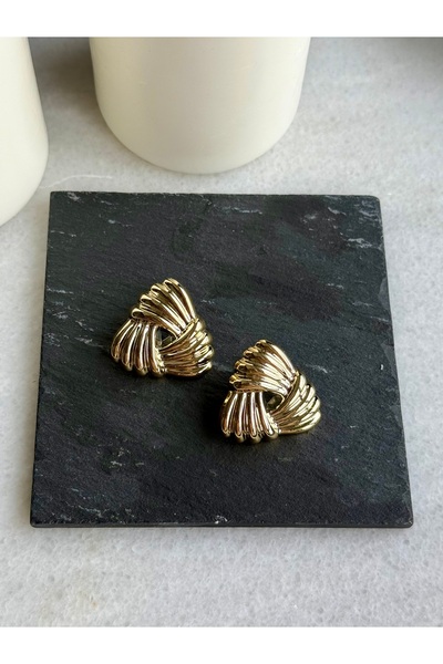 Merishe Jewerly Gold Üçgen Örgü Hafif Çivi Küpe