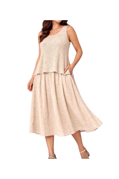 PHUTİ COLLECTION 100% Cotton Fishnet Detailed Lining Dress