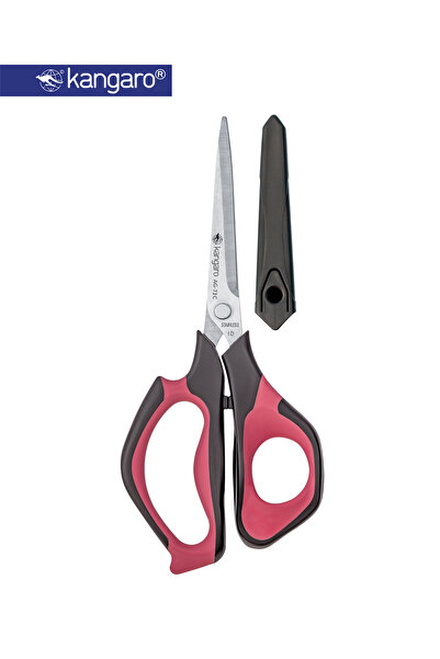 Kangaro Stainless Steel Scissors 7.25 Inch with Safety Cap Soft Grip