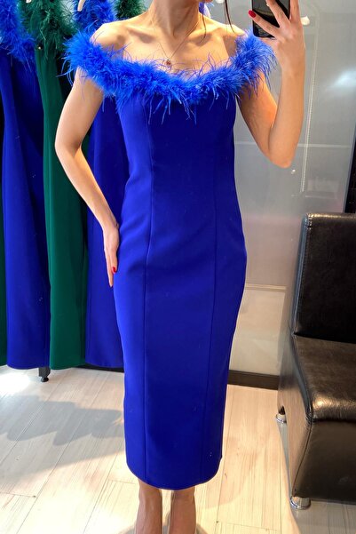 Ecrin Plush Detailed Evening Dress - Cobalt Cobalt