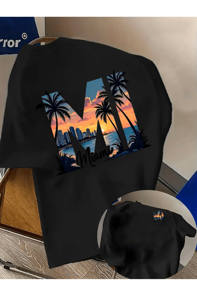 gencerco Miami Çift Taraf cu imprimeu Premium supradimensionat tricou