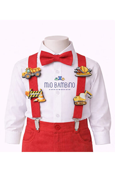 MİO BAMBİNO Construction Machinery Concept Boys' Bow Tie and Suspenders Set –...