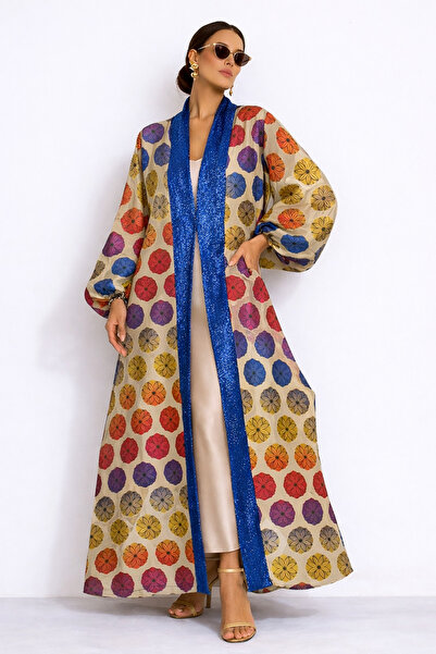 Marever Fashion Multicolored Linen Brocade Long Kaftan –