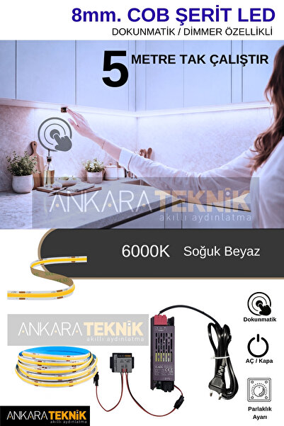 ankarateknik 8mm COB LED Şerit Set Dokunmatik Dimmerli Trafolu Tak-Çalıştır (...