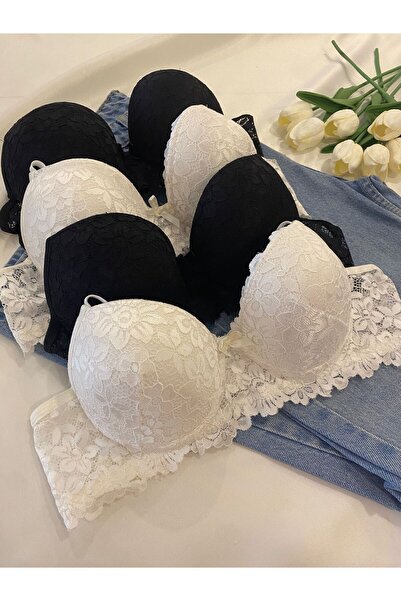 Gold Night Women's Lace Pack Supported Wired Push up Padded Soft Bra Quad Pack