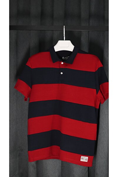 RAFF MAĞAZA Men's Soft-Textured Striped Polo Neck T-Shirt
