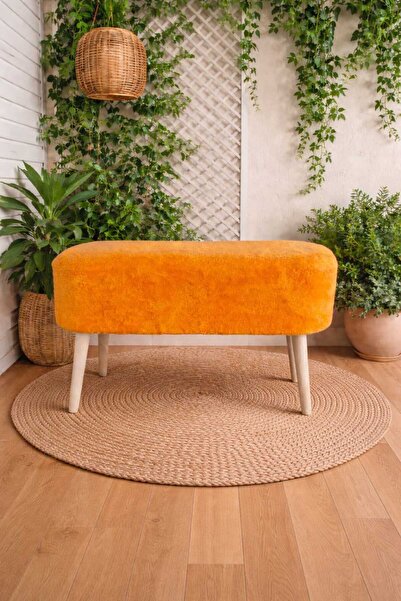Yuems home Ahşap Ayaklı Teddy Kumaş Dikdörtgen Puf Bench