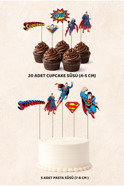 Sinek Kupası Tasarım Superman Concept 5 Pieces Cake 20 Pieces Cupcake Mini Se...