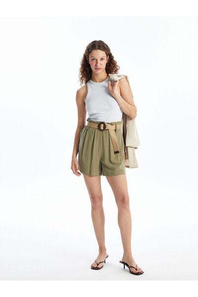 LC Waikiki Vizyon New Season Belted Linen Blend Women's Shorts
