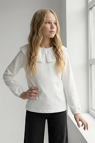 DMB BOYS & GIRLS بلوزة موه كيدز مطرّز ذات ياقة وأكمام طويلة