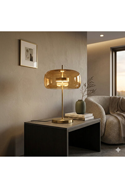 VEYRA Modern Bal Rengi Cam Başlıklı Pirinç Masa Lambası