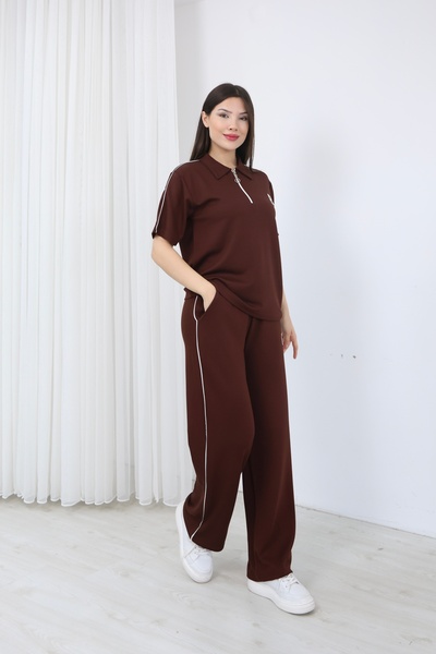 chize Κομψό σετ φόρμας με διακοσμητικό ρέλι φερμουάρ και λαιμόκοψη πόλο