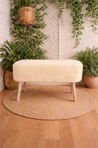 Yuems home Ahşap Ayaklı Teddy Kumaş Dikdörtgen Puf Bench
