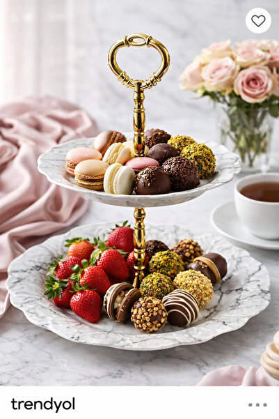 BİODATA Marble Patterned 2-Tier Presentation Stand |   Catering Serving Plate...