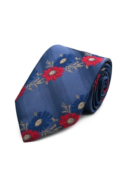 Sade Kravat Indigo Blue Pomegranate Flower Red Beige Ç Floral Print Special D...